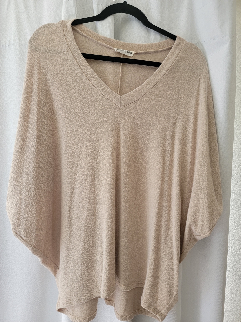 Beige V-Neck Dolman Tunic Top - Lightweight Easy Layering